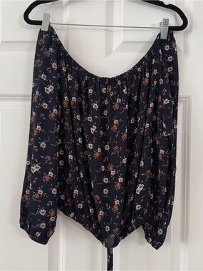 Alice Blue Navy Floral Off-Shoulder Top with Rust Accents